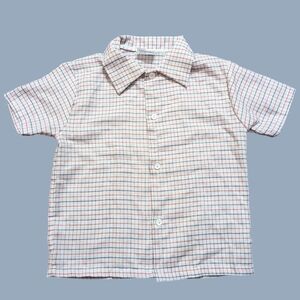 White and Red Button Down Shirt with Short Sleeves